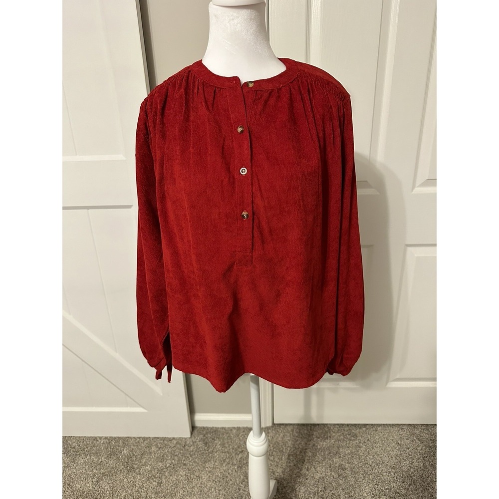 Simply Southern Red Corduroy Long Puff Sleeve blouse for M Preppy